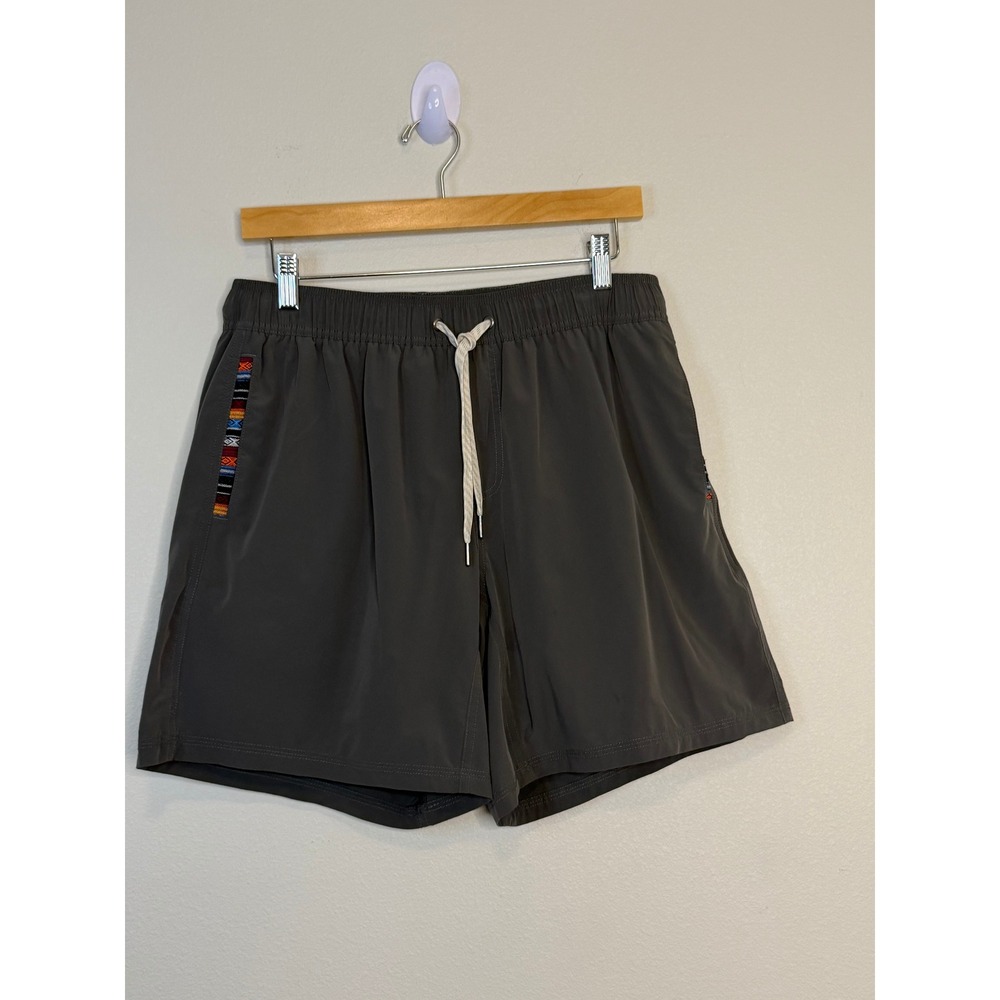 Wowie Men's Grey Elastic Waist Shorts Boho Pattern Trim Pocket Size Large